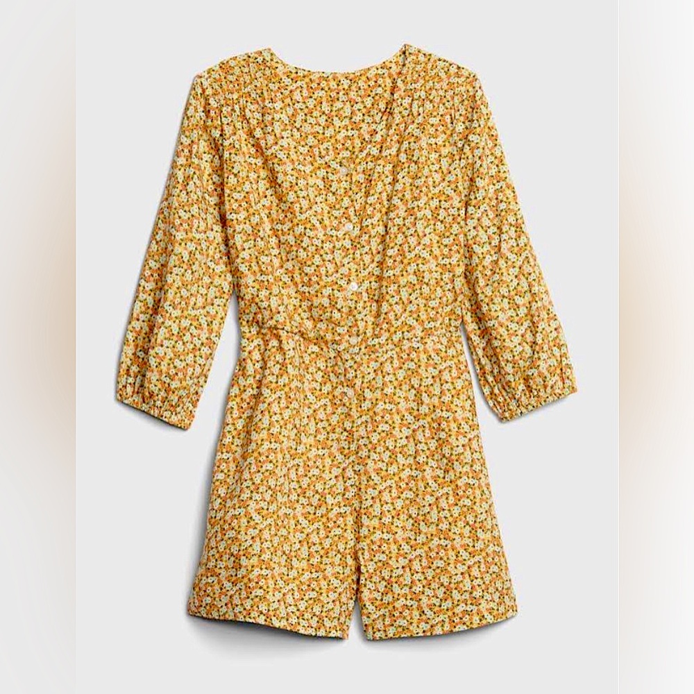 NWT GAP Kids Girls Mustard Floral Print Shorts Romper w/ 3/4 Sleeves - Size M